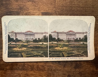 Vintage Early 1900s Polychrome Stereoview Card of Michael Palace St Petersburg Russia
