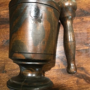 Vintage Solid Wood Turned Mortar and Pestle
