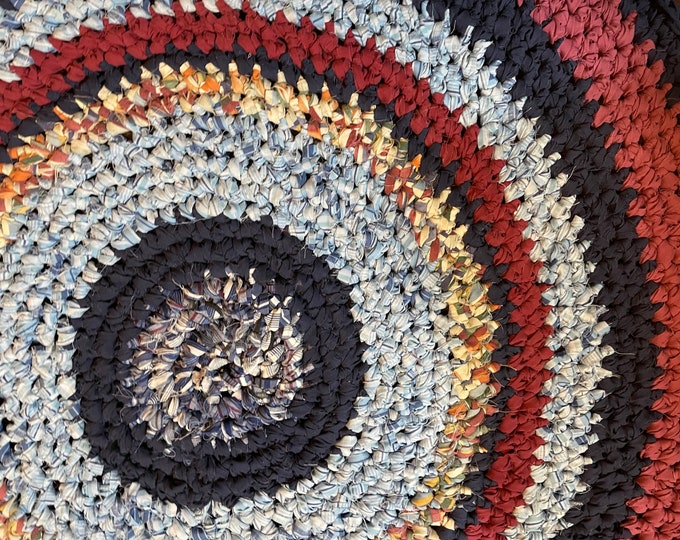 Handmade Farmhouse Rag Rug 33 Inch Diameter Reds Blues and Etsy