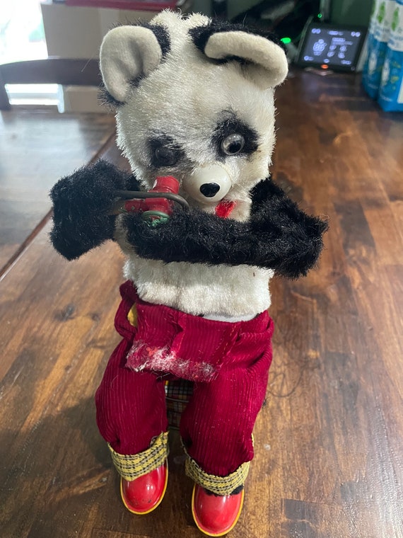 1960s Alps Japan Blowing Bubbles Panda Tin Litho Battery Operated