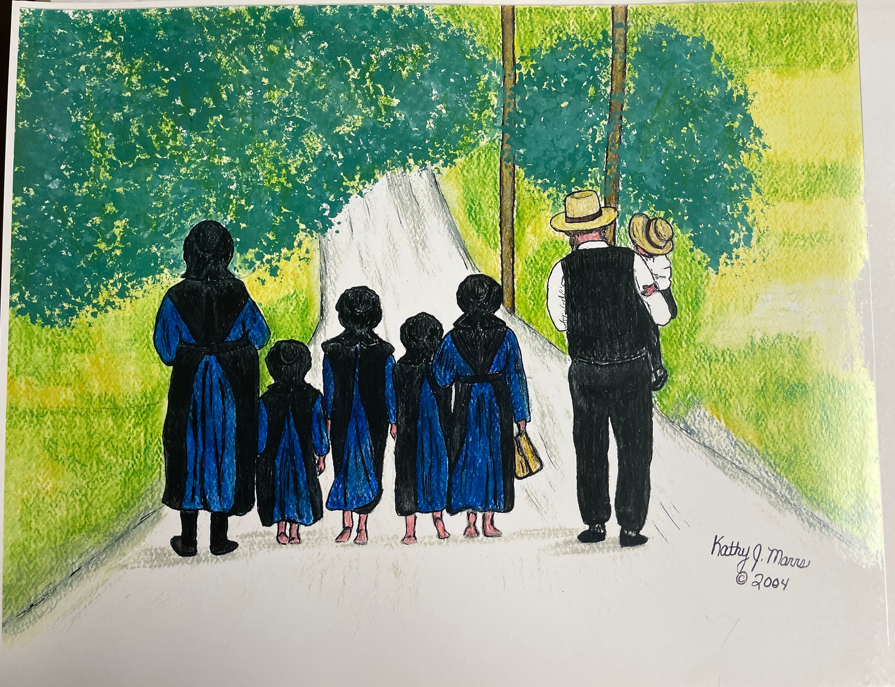 Amish Family Walking to Town Watercolor Print - Etsy