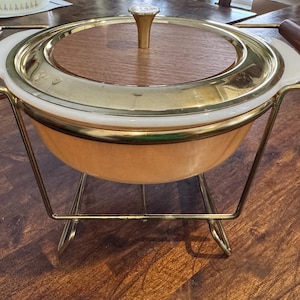 Mid Century Modern 1950&#39;s Fire King Chafing Dish and Rare Fire King Bowl