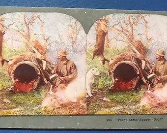 Vintage 1900s Era The Young Hunter's Stereoview Card.