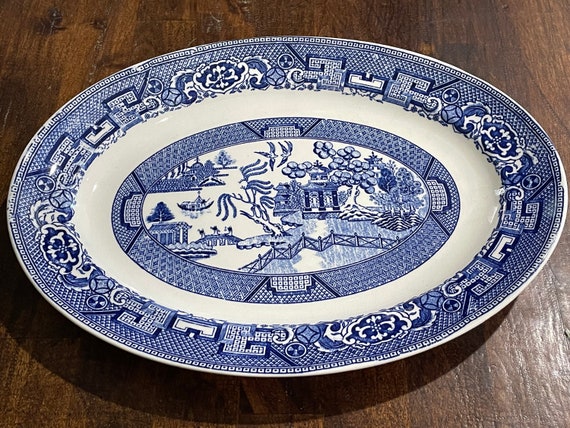 1940's Homer Laughlin J 41 N 6 Blue Willow Platter 11 1/2 X 8 1/2