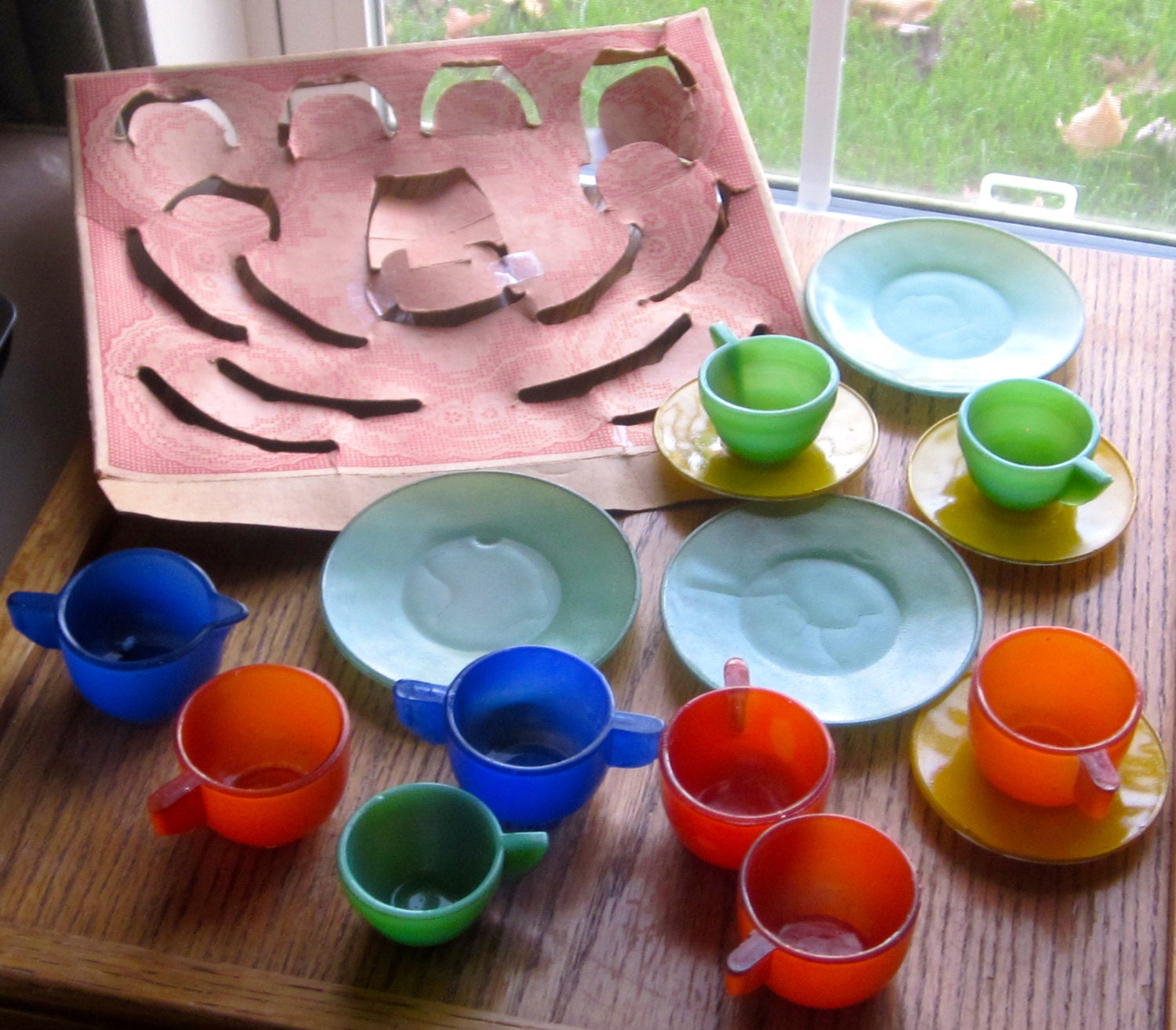 J Pressman Multi Color Child's Tea Set 1930 Era - Etsy