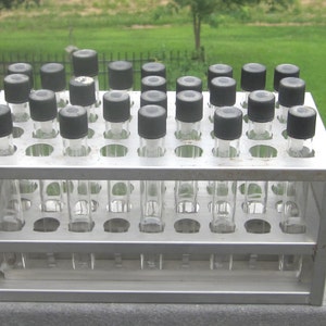 Vintage Bellco Chemistry Lab Test Tubes in Tray with Bakelite Lids 1950 Era