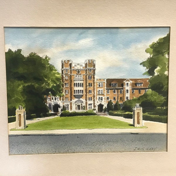 Vintage Artist Ernest B Walden also known as Davis Gray College University Campus Building Watercolor Matted