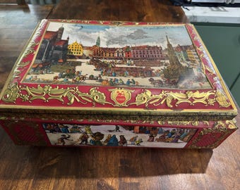 1984 Vintage E. Otto Schmidt Large Gold Nürnberger Lebkuchen Biscuit Cookie Tin