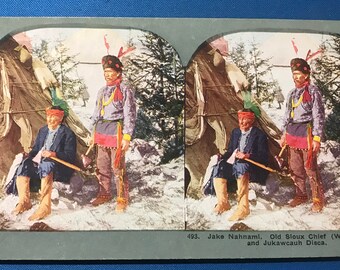 Vintage 1800 Era Old Sioux Indian Chief Walking Stones Stereoview Card