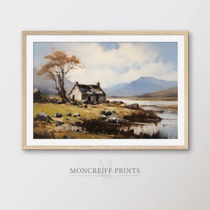 Scottish Highlands Painting, Scenic Landscape with Building, Vintage Oil Painting, Home Decor, Digital Art Print for Download | LS11