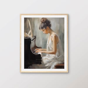 Kunstdruck für digitalen Download, Frau spielt Klavier Gemälde, Musik unter dem Motto Kunstwerk, hochauflösende druckbare Wandkunst | PT18