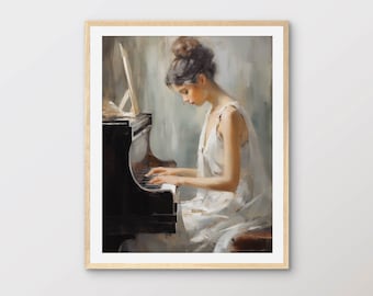 ピアノを弾く少女 60 x 80 cm ピアノを弾く女性、音楽、油彩、手描き