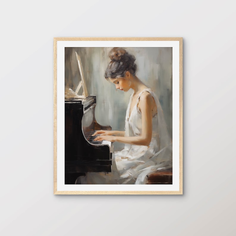 Woman Playing Piano Oil Painting: Music Room Wall Art (digital Download ...