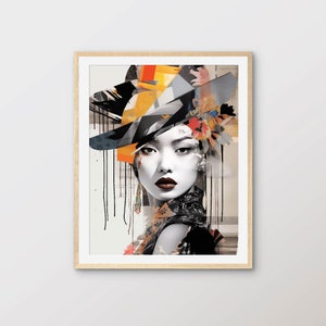 Portrait of an Asian Woman in Hat, Contemporary Artwork, High-Resolution Art Print, Digital Download, Printable Wall Art | PT16