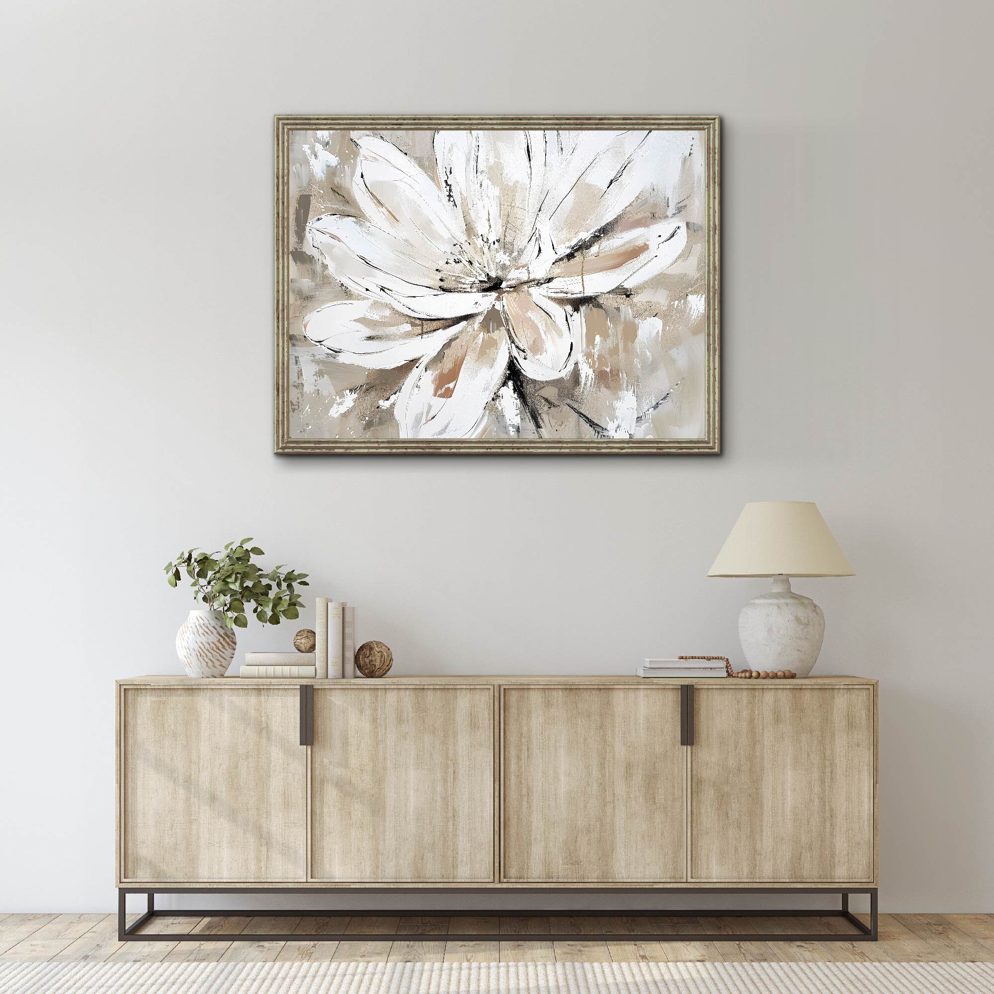 Neutral Abstract Flower Painting: Beige Cream Botanical Art (digital ...