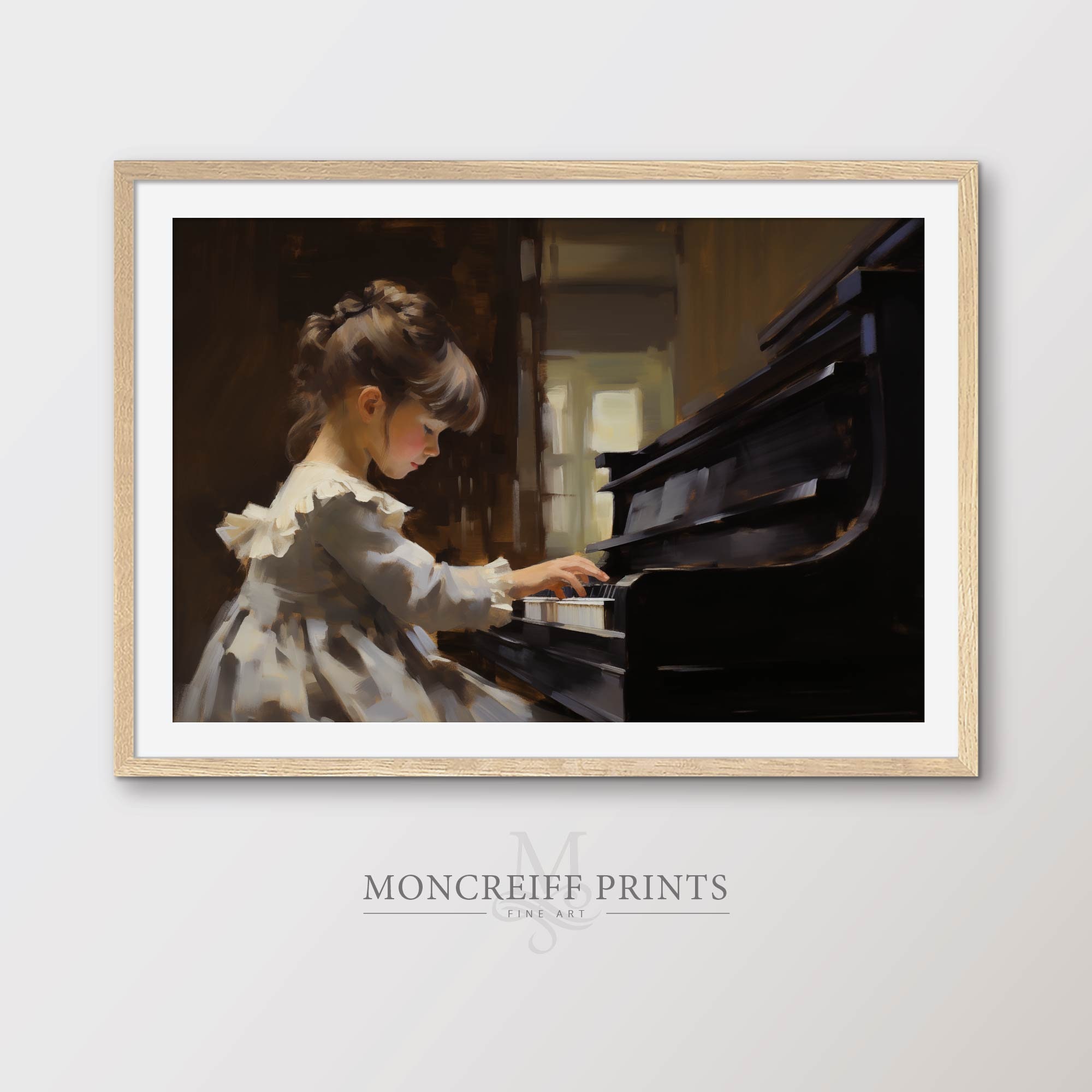 Vintage Girl Playing Piano Art Print: Fine Art Painting (digital