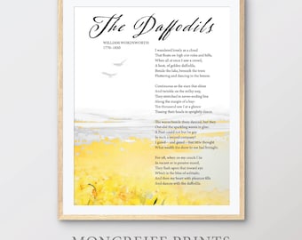 Impresión del poema "Narcisos" de William Wordsworth: Arte mural de literatura romántica inglesa (descarga digital)