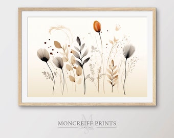 Stampa floreale neutra: arte murale botanica beige-marrone (download digitale) B01