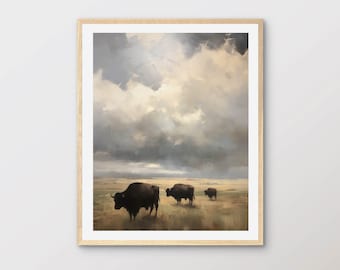 Vintage Bison Painting: Rustic American Plains Art (Digital Download) WA07