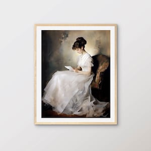 Vintage vrouw lezende brief kunstprint (digitale download) PT21