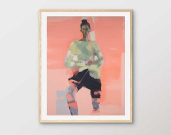 Pink Woman Art Print: Modern Abstract Portrait (Digital Download) PT23