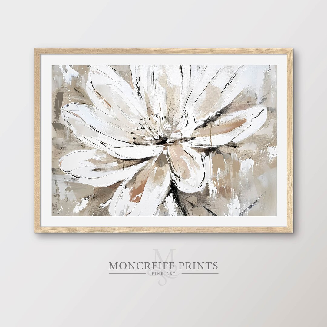 Neutral Abstract Flower Painting: Beige Cream Botanical Art (digital ...