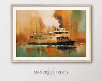 Vintage Riverboat Painting: Nostalgic American Showboat Art (Digital Download) G06