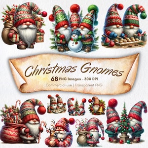 Green and gold Christmas gnome clipart package, PNG winter gnomes, Christmas sublimation designs, cute gnome clipart for commercial use
