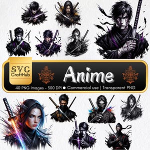 40 Anime Ninja PNG Bundle for Sublimation | Realistic T-Shirt Designs, Digital Download for Mugs & Crafts
