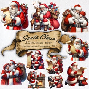 20 PNG cliparts of Santa Claus - Perfect for sublimation, crafts, card making, t-shirt designs, print on demand - Commercial use