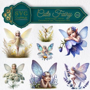 Niedliches Elfen PNG Bundle - 40 Aquarell Blumen Fee Cliparts für Handwerk, Aufkleber, Sublimation und DIY-Projekte