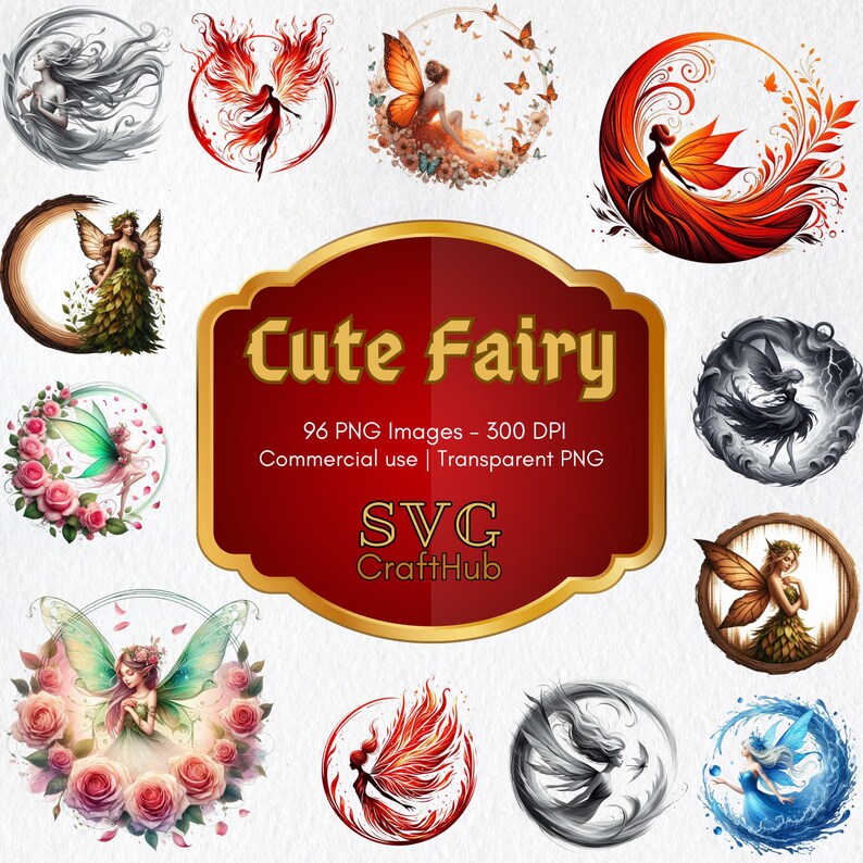 Cute Fairy PNG Bundle – 96 Watercolor Floral Fairy Cliparts for Crafts ...