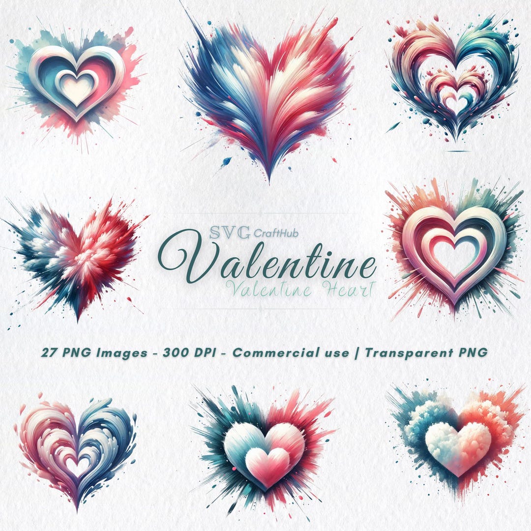 27 Watercolor Hearts PNG Bundle | Valentine's Day Pastel Clipart for ...