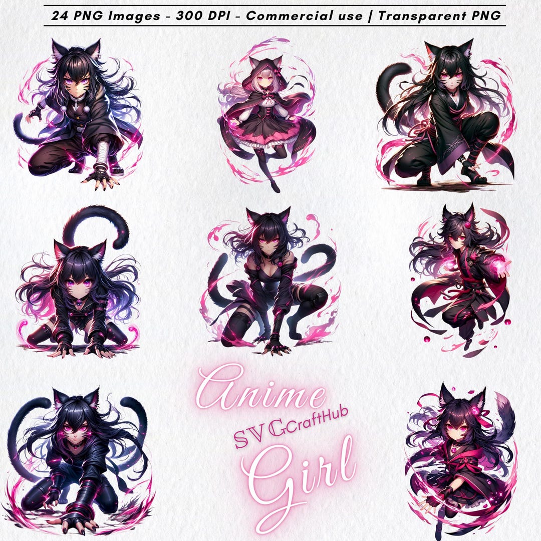 Anime Cat Girl PNG Clipart | Kawaii Stickers Bundle (digital Download ...