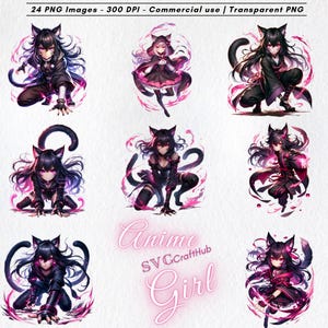 Anime Girl PNG Bundle: Kawaii Cat Girl Stickers (Digital Art)
