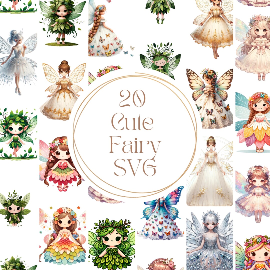 Cute Fairy SVG Bundle - 20 Flower Fairy Clipart, Magical Girls, Digital ...