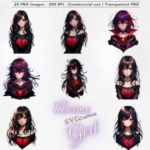 Anime Girl PNG Bundle – 20 High Quality Kawaii Aesthetic Stickers for Sublimation, Journaling, Digital Art