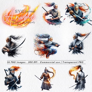 26 Anime Ninja PNG Bundle | Realistic Warrior Clipart for Cricut & Sublimation | Samurai Digital Art Designs