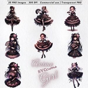 Anime Girl PNG Bundle – 20 High Quality Kawaii Aesthetic Stickers for Sublimation, Journaling, Digital Art