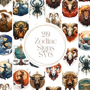 Zodiac Sign SVG Bundle - 20 Astrology Cliparts for Cricut & Sublimation | Horoscope SVG Instant Download