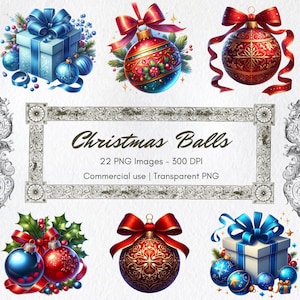 22 Watercolor Christmas Ball PNG Bundle | Holiday Ornament Clipart for Cricut & Sublimation | Festive Crafts