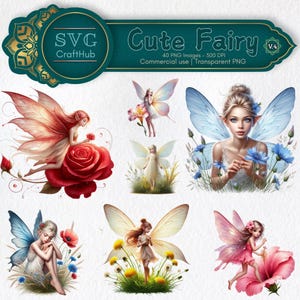 Niedliches Elfen PNG Bundle - 40 Aquarell Blumen Fee Cliparts für Handwerk, Aufkleber, Sublimation und DIY-Projekte