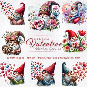 Conjunto PNG de Gnomos de São Valentim - 22 designs com tema de amor para artesanato e presentes DIY perfeitos para projetos do Dia dos Namorados