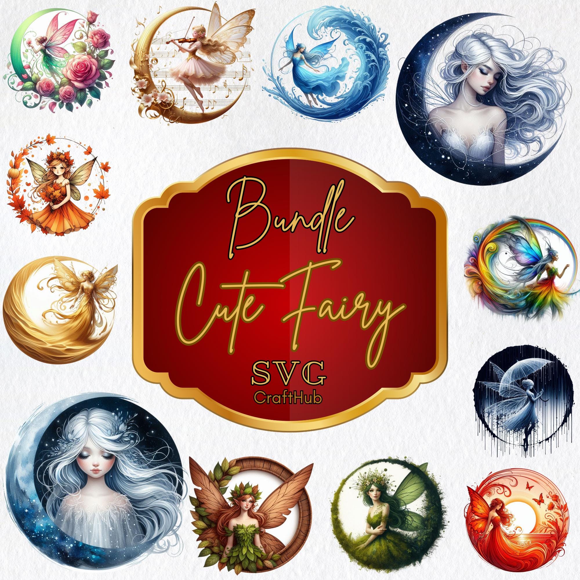Cute Fairy PNG Bundle – 96 Watercolor Floral Fairy Cliparts for Crafts ...