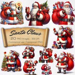 20 PNG cliparts of Santa Claus - Perfect for sublimation, crafts, card making, t-shirt designs, print on demand - Commercial use