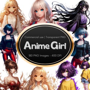 Anime Girl PNG Bundle – 180 High Quality Kawaii Aesthetic Stickers for Sublimation, Journaling, Digital Art