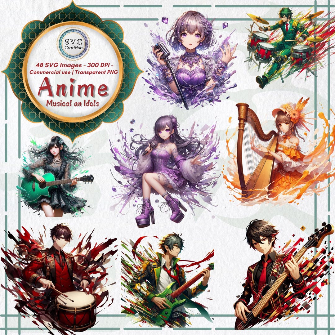 48 Anime SVG Bundle | Manga Clipart Cutfiles & Japanese Art Vector PNG ...