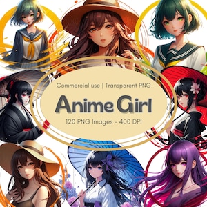 Anime Girl PNG Bundle – 120 High Quality Kawaii Aesthetic Stickers for Sublimation, Journaling, Digital Art
