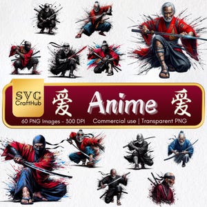 60 Anime Ninja Warrior PNG, Realistic T-Shirt Sublimation Images for Crafts, Mugs & Stickers, High Quality Download