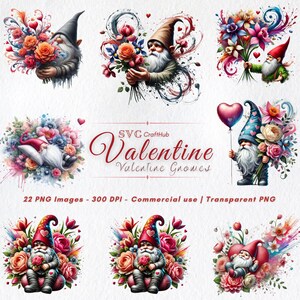Conjunto PNG de Gnomos de São Valentim - 24 designs com tema de amor para artesanato e presentes DIY perfeitos para projetos do Dia dos Namorados